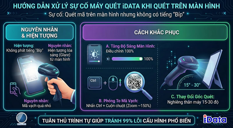 Máy quét iData không quét được trên màn hình Máy quét iData không quét được trên màn hình