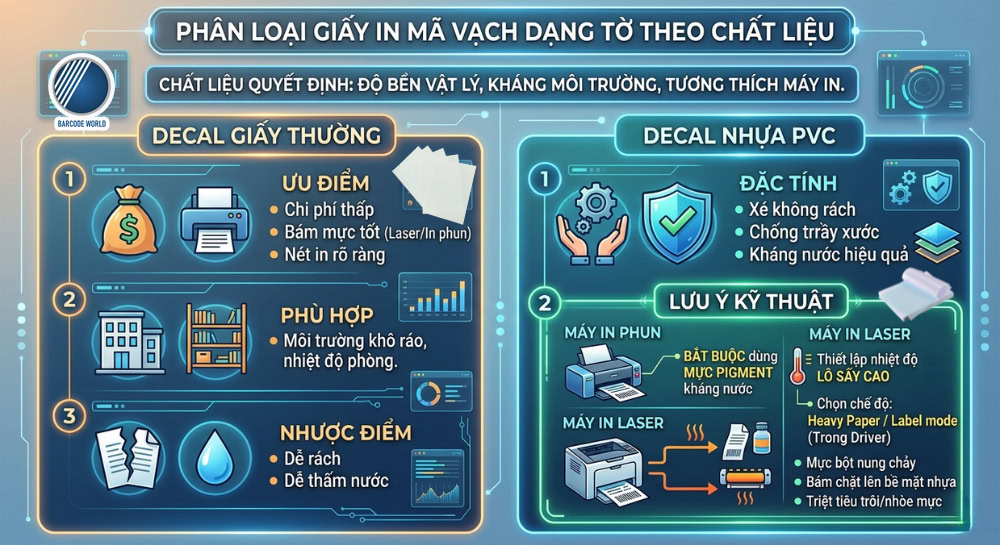 Phân loại decal in tem dạng tờ theo chất liệu phôi Phân loại decal in tem dạng tờ theo chất liệu phôi