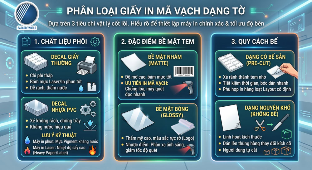 Phân loại giấy in mã vạch dạng tờ Phân loại giấy in mã vạch dạng tờ