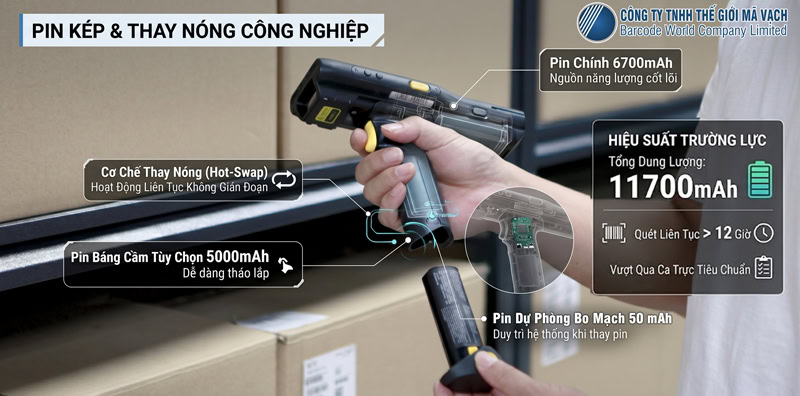 Pin máy kiểm kho PDA Chainway C63 dung lượng lớn Pin máy kiểm kho PDA Chainway C63 dung lượng lớn
