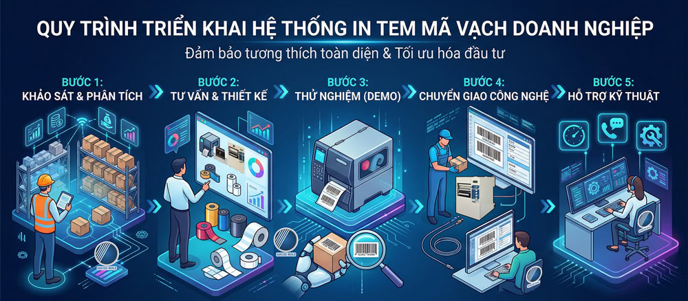 Quy trình triển khai hệ thống in tem mã vạch cho doanh nghiệp chuyên nghiệp 5 bước Quy trình triển khai hệ thống in tem mã vạch cho doanh nghiệp chuyên nghiệp 5 bước