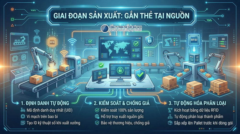 Hệ thống gắn thẻ RFID tại nguồn giúp định danh và truy xuất nguồn gốc sản phẩm Hệ thống gắn thẻ RFID tại nguồn giúp định danh và truy xuất nguồn gốc sản phẩm