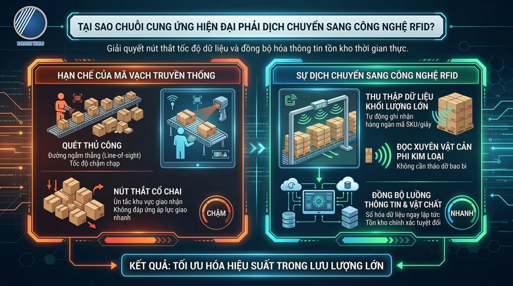So sánh RFID và mã vạch trong chuỗi cung ứng hiện đại So sánh RFID và mã vạch trong chuỗi cung ứng hiện đại