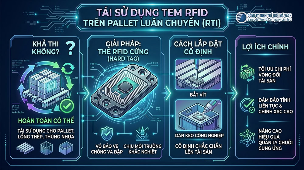 Tái sử dụng thẻ RFID cứng (Hard Tag) trên pallet luân chuyển Tái sử dụng thẻ RFID cứng (Hard Tag) trên pallet luân chuyển