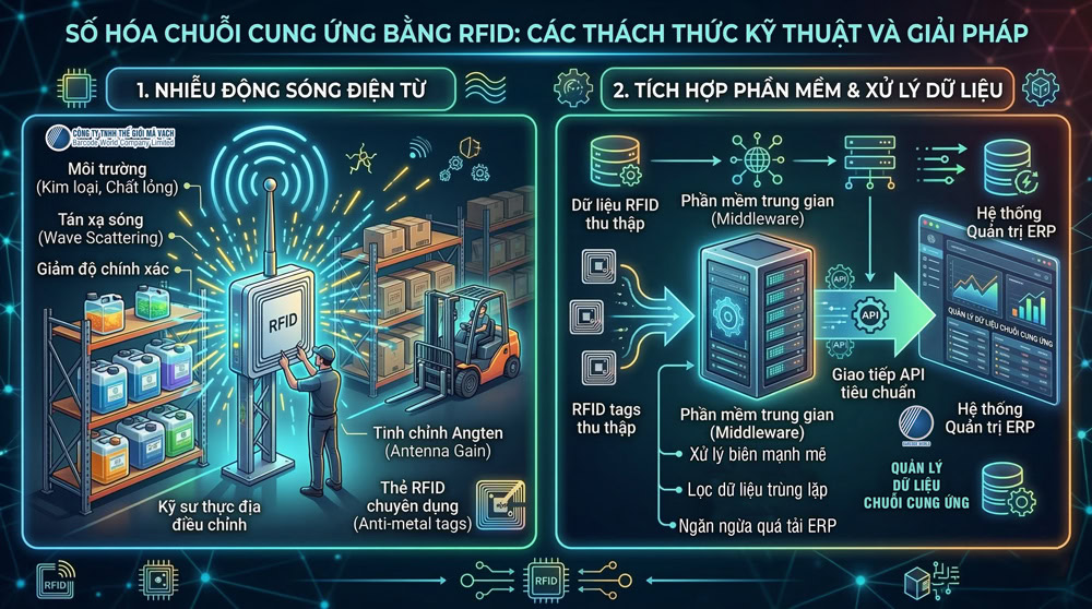 Các thách thức kỹ thuật của hệ thống RFID gồm nhiễu sóng điện từ trong môi trường kim loại và tích hợp dữ liệu với ERP Các thách thức kỹ thuật của hệ thống RFID gồm nhiễu sóng điện từ trong môi trường kim loại và tích hợp dữ liệu với ERP