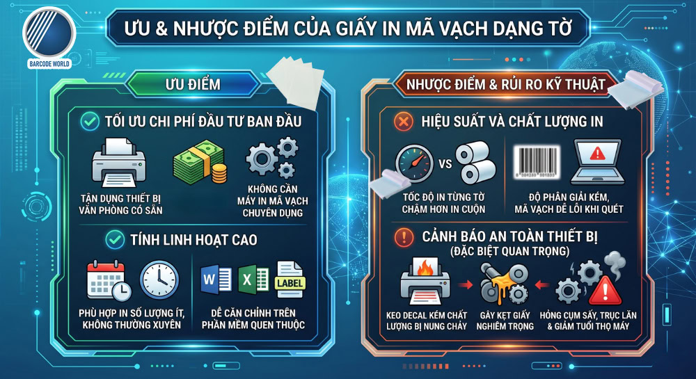 Ưu và nhược điểm của giấy in mã vạch dạng tờ Ưu và nhược điểm của giấy in mã vạch dạng tờ