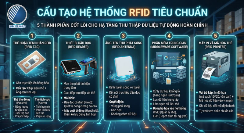 Cấu tạo 5 thành phần cốt lõi của một hệ thống RFID Cấu tạo 5 thành phần cốt lõi của một hệ thống RFID