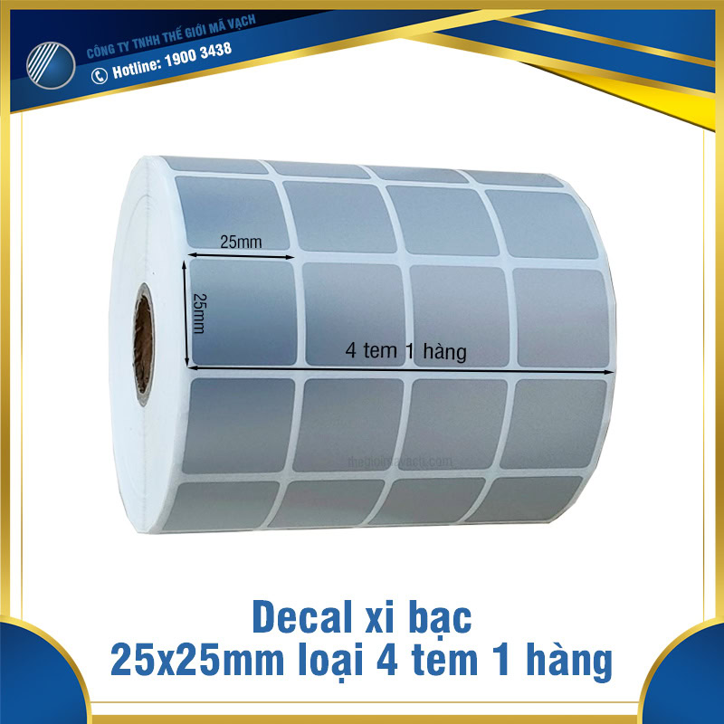 Decal xi bạc 25x25mm loại 4 tem 1 hàng giá rẻ