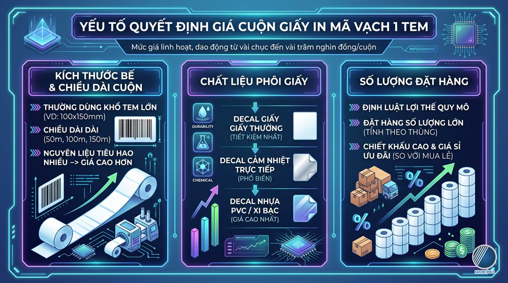 Giá cuộn giấy in mã vạch 1 tem hiện nay Giá cuộn giấy in mã vạch 1 tem hiện nay