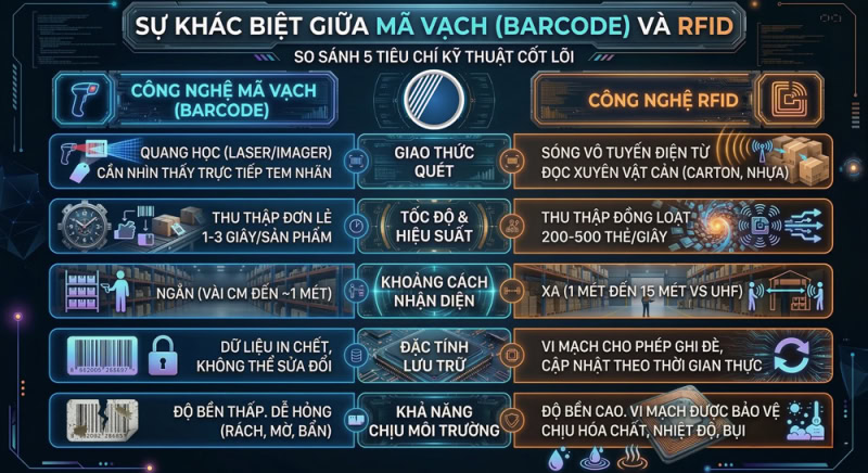 Sự khác biệt về kỹ thuật của công nghệ mã vạch và RFID Sự khác biệt về kỹ thuật của công nghệ mã vạch và RFID