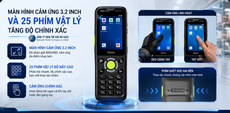 PDA iData i3 Pro màn hình cảm ứng 3.2inch, 25 phím PDA iData i3 Pro màn hình cảm ứng 3.2inch, 25 phím