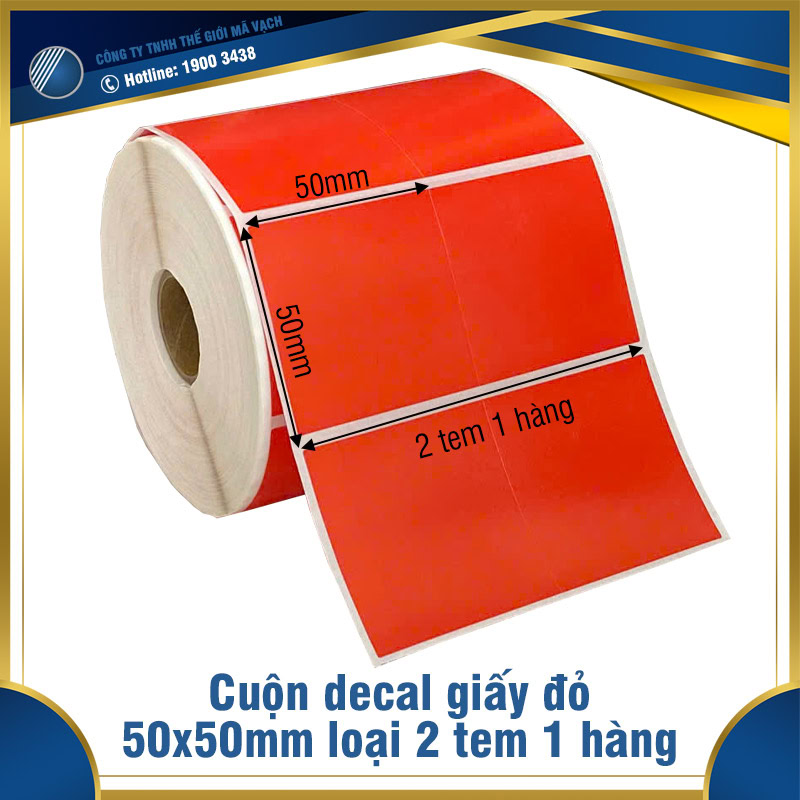 Cuộn decal giấy đỏ 50x50mmx2