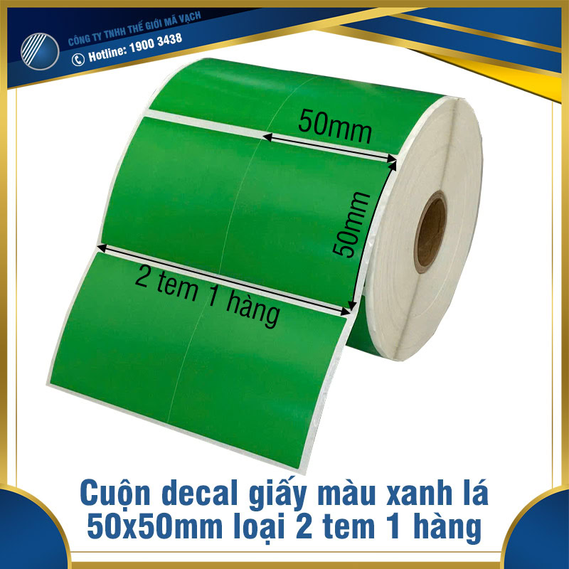 Cuộn decal giấy màu xanh lá 50x50mmx2