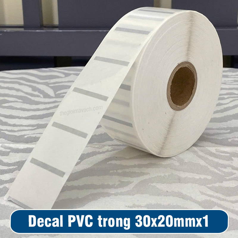 Cuộn tem PVC trong 30x20mm 1 tem/hàng