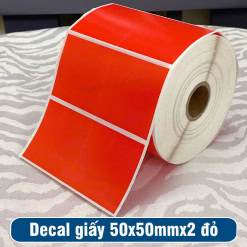 Decal giấy đỏ 50x50mm 2 tem 1 hàng