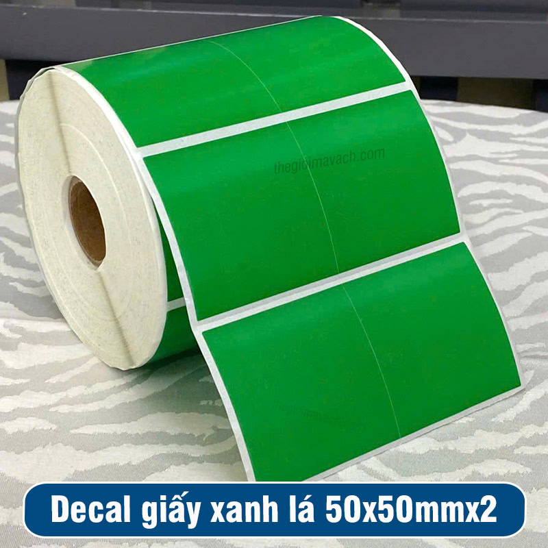 Decal giấy màu xanh lá 50x50mm 2 tem 1 hàng