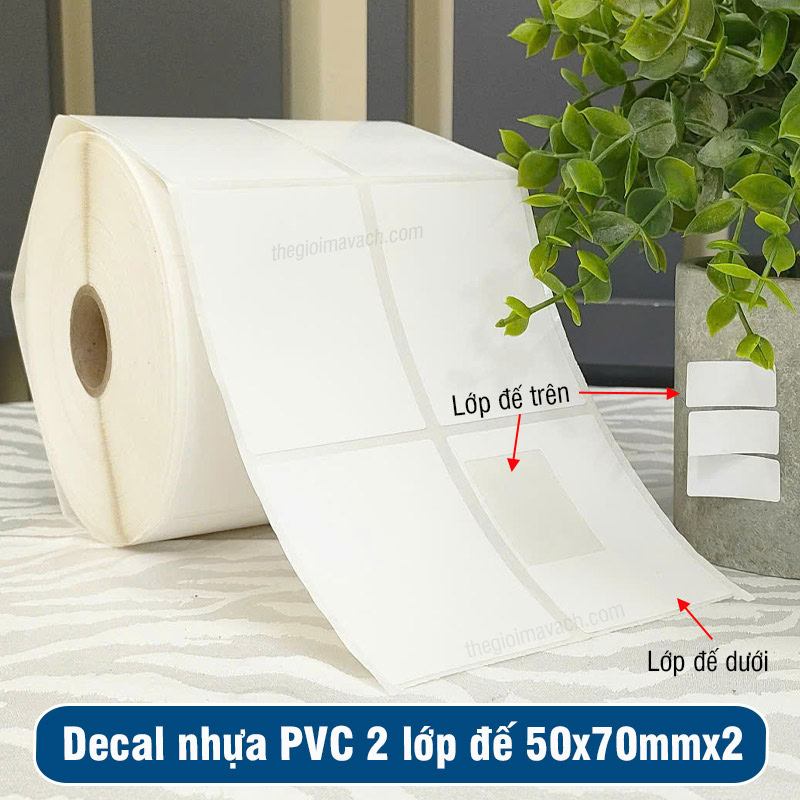 Decal nhựa PVC 2 lớp đế 50x70mmx2 3 tem đế trên
