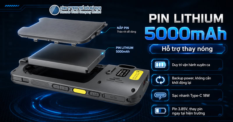 Máy kiểm kho iData T1 Pro dung lượng pin 5000mAh Máy kiểm kho iData T1 Pro dung lượng pin 5000mAh