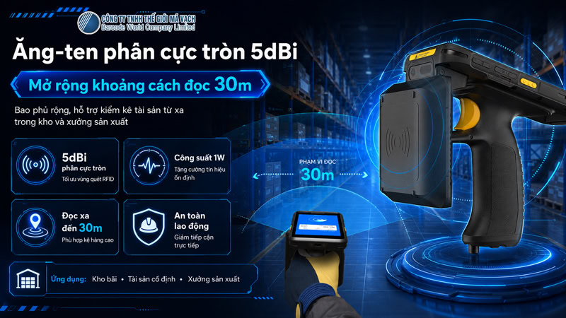 Máy kiểm kho PDA iData T1 UHF ăng-ten phân cực tròn 5dBi mở rộng khoảng cách đọc 30m Máy kiểm kho PDA iData T1 UHF ăng-ten phân cực tròn 5dBi mở rộng khoảng cách đọc 30m