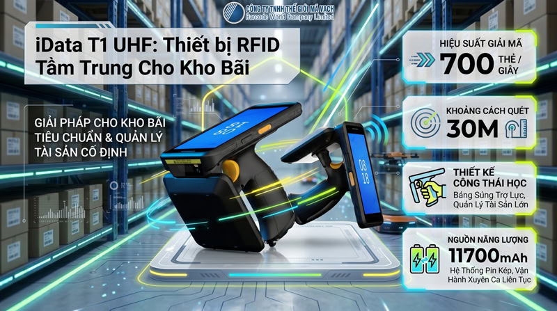 Máy kiểm kho PDA iData T1 UHF thiết bị RFID cho kho tầm trung Máy kiểm kho PDA iData T1 UHF thiết bị RFID cho kho tầm trung