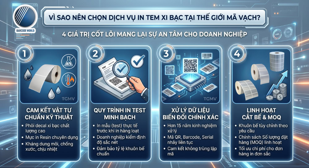Năng lực gia công in tem xi bạc chuyên nghiệp tại Thế Giới Mã Vạch Năng lực gia công in tem xi bạc chuyên nghiệp tại Thế Giới Mã Vạch
