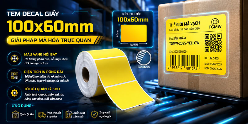 Tem decal giấy 100x60mm giải pháp mã hoá trực quan Tem decal giấy 100x60mm giải pháp mã hoá trực quan