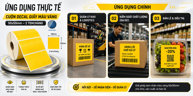 Ứng dụng của cuộn decal giấy vàng 50x50mmx2 Ứng dụng của cuộn decal giấy vàng 50x50mmx2