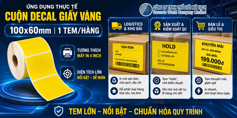 Ứng dụng thực tế decal giấy vàng 100x60mm Ứng dụng thực tế decal giấy vàng 100x60mm