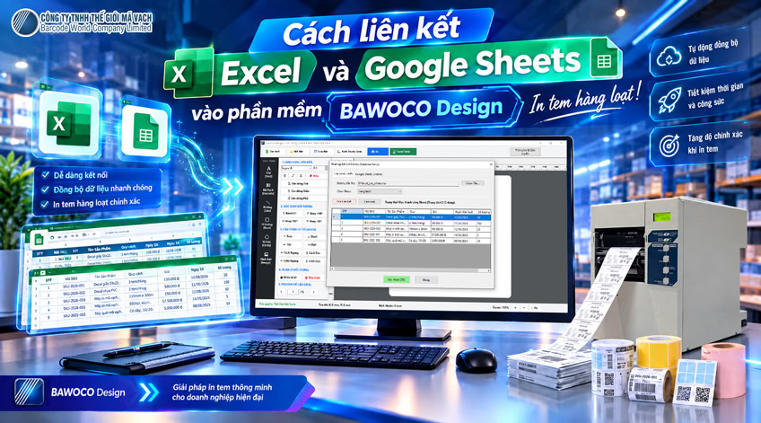 Cách liên kết Excel vào BAWOCO Design in tem hàng loạt!