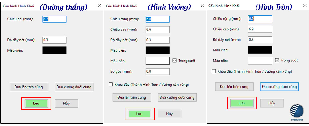 Cấu hình thuộc tính hình khối (đường, vuông, tròn) trong BAWOCO Design Cấu hình thuộc tính hình khối (đường, vuông, tròn) trong BAWOCO Design