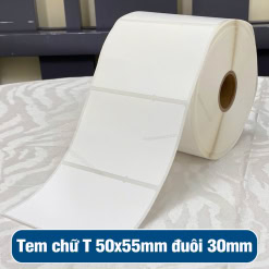 Decal tem mắt kính giấy chữ T 50x55mm đuôi 30mm