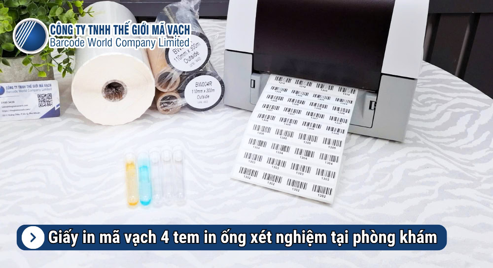 Giấy in mã vạch 4 tem in ống xét nghiệm tại phòng khám Giấy in mã vạch 4 tem in ống xét nghiệm tại phòng khám