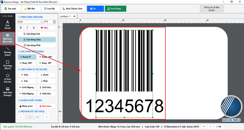 Khởi tạo đối tượng Mã vạch (Barcode) trong BAWOCO Design Khởi tạo đối tượng Mã vạch (Barcode) trong BAWOCO Design