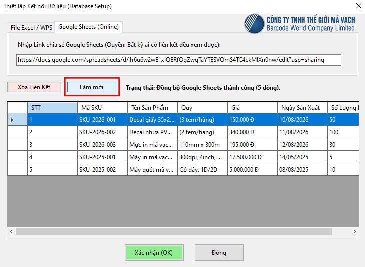 Làm mới dữ liệu BAWOCO Design khi Excel/Google Sheets thay đổi Làm mới dữ liệu BAWOCO Design khi Excel/Google Sheets thay đổi