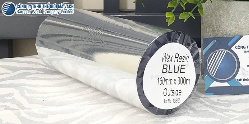 Mực in mã vạch wax resin xanh dương 160mmx300m độ bám cao Mực in mã vạch wax resin xanh dương 160mmx300m độ bám cao
