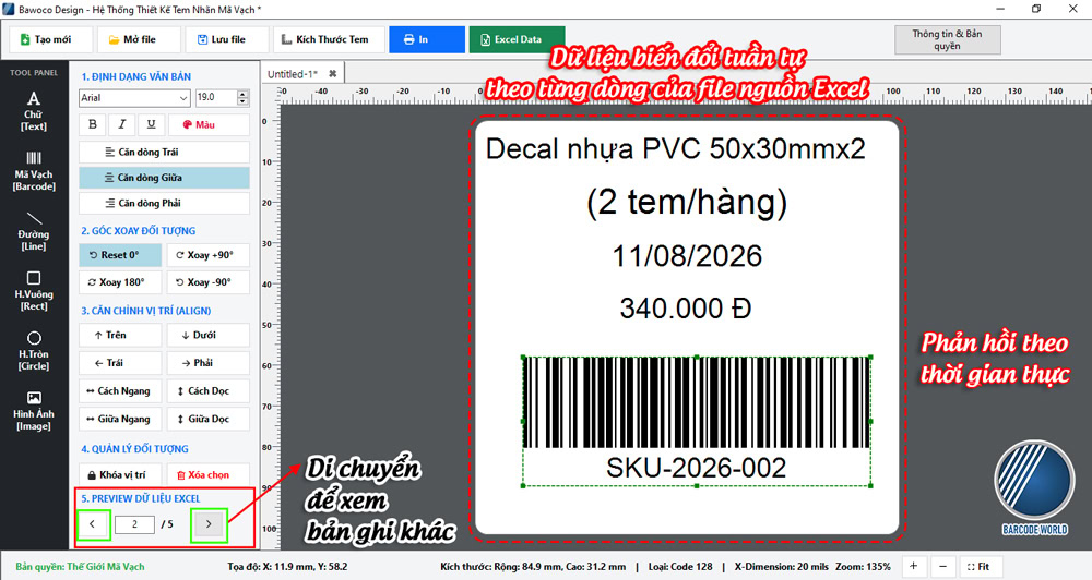 Tính năng Preview dữ liệu excel của BAWOCO Design Tính năng Preview dữ liệu excel của BAWOCO Design