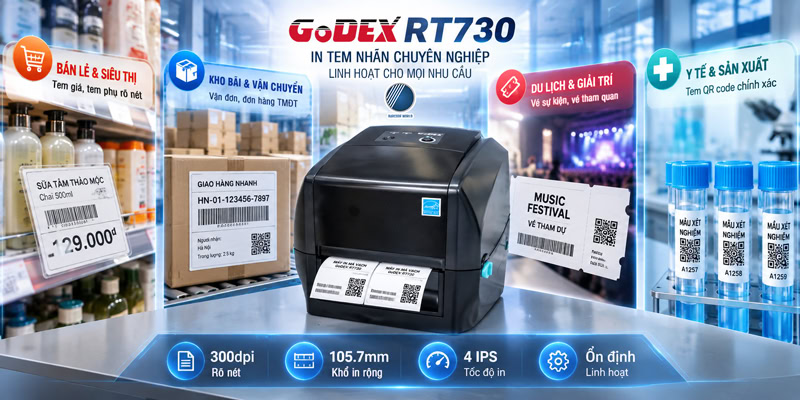 Ứng dụng của máy in mã vạch GoDEX RT730 Ứng dụng của máy in mã vạch GoDEX RT730