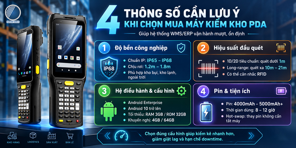 4 thông số cốt lõi cần lưu ý khi chọn mua máy kiểm kho PDA 4 thông số cốt lõi cần lưu ý khi chọn mua máy kiểm kho PDA