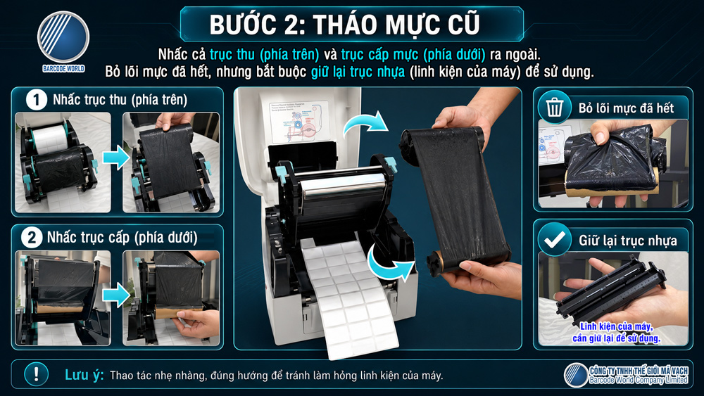 Bước 2: Tháo mực cũ trong máy in để bàn Bước 2: Tháo mực cũ trong máy in để bàn