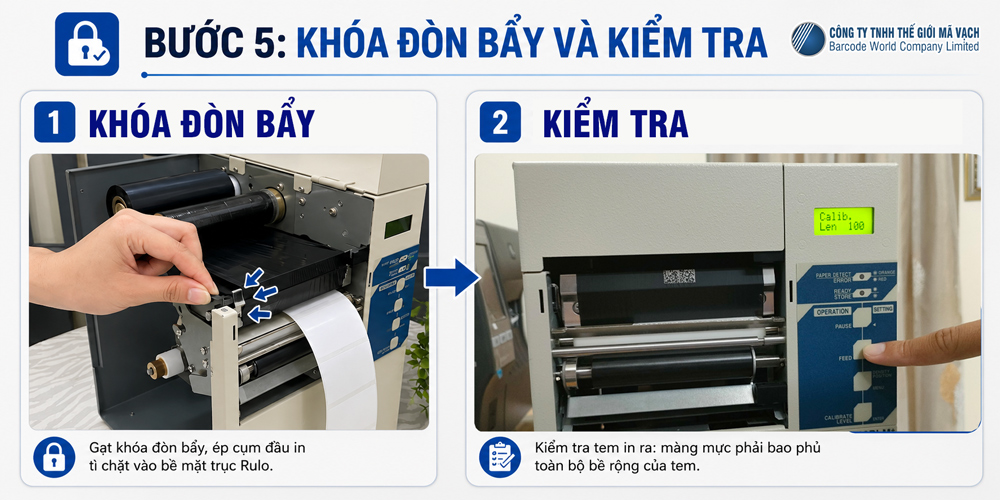 Bước 5: Khóa đòn bẩy và kiểm tra máy in công nghiệp sau khi thay mực in Bước 5: Khóa đòn bẩy và kiểm tra máy in công nghiệp sau khi thay mực in