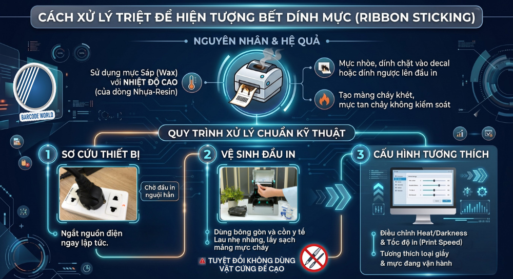 Cách xử lý hiện tượng bết dính mực Ribbon Sticking trên máy in Cách xử lý hiện tượng bết dính mực Ribbon Sticking trên máy in