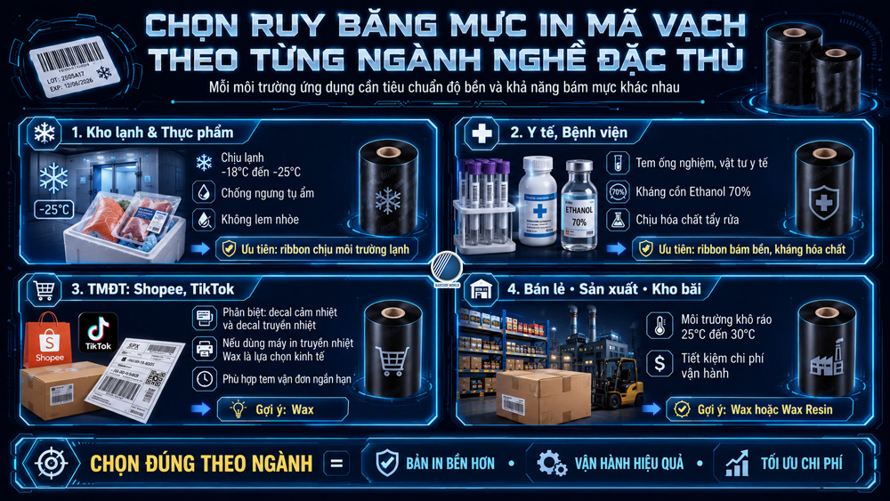 Chọn ruy băng mực in mã vạch theo ngành nghề Chọn ruy băng mực in mã vạch theo ngành nghề