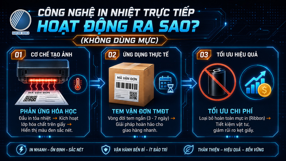 Công nghệ in nhiệt trực tiếp (Không dùng mực) in tem vận đơn Công nghệ in nhiệt trực tiếp (Không dùng mực) in tem vận đơn