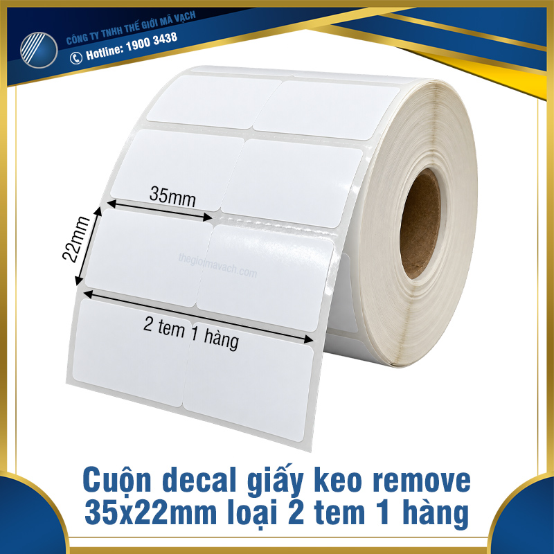 Cuộn decal giấy keo remove 35x22mmx2 màu trắng
