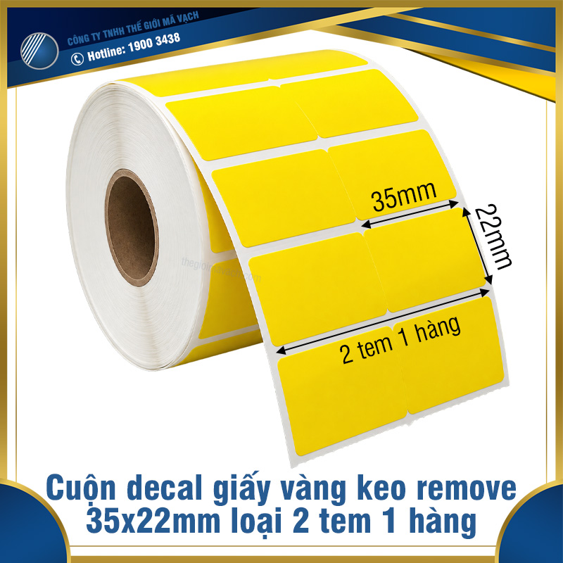 Cuộn decal giấy keo remove 35x22mmx2 màu vàng