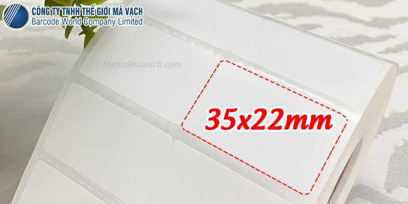 Cuộn decal giấy keo remove quy cách rộng 35 cao 22mm Cuộn decal giấy keo remove quy cách rộng 35 cao 22mm