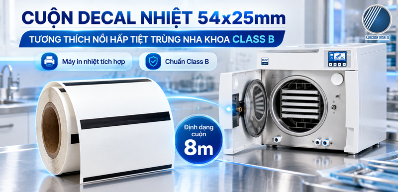 Decal cảm nhiệt 54x25mm 8m tương thích máy hấp nha khoa Decal cảm nhiệt 54x25mm 8m tương thích máy hấp nha khoa