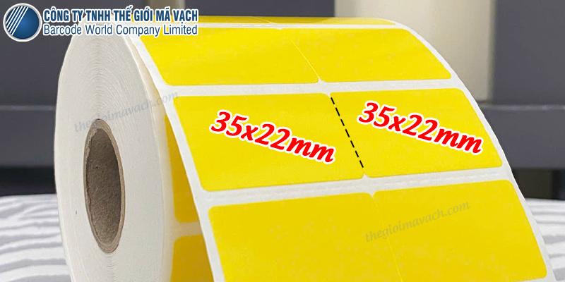 Decal giấy màu vàng keo remove quy cách rộng 35mm, cao 22mm Decal giấy màu vàng keo remove quy cách rộng 35mm, cao 22mm