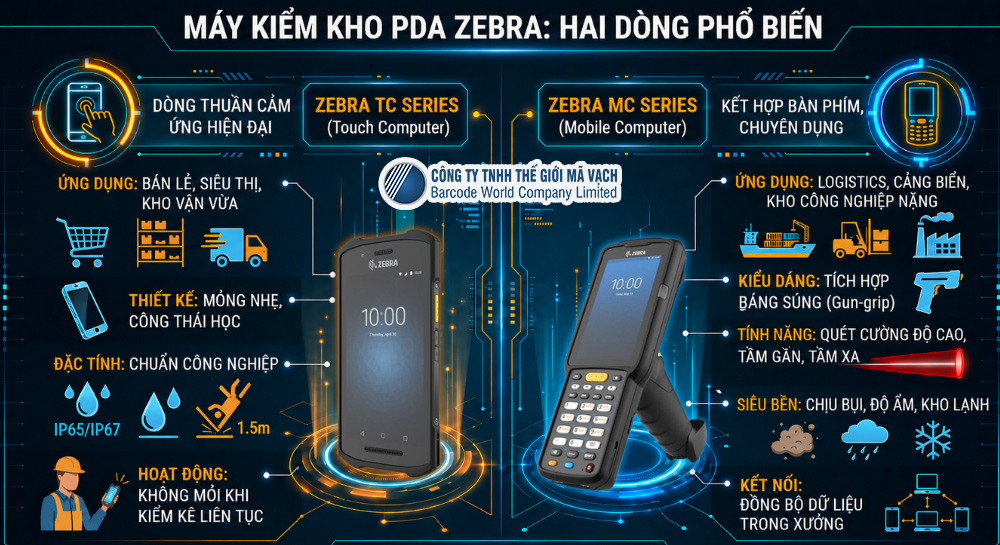 Dòng máy kiểm kho PDA Zebra phổ biến Dòng máy kiểm kho PDA Zebra phổ biến