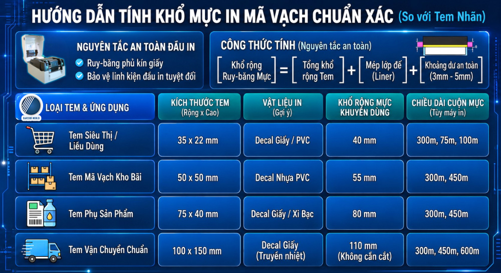 Hướng dẫn tính kích thước khổ ruy băng mực chuẩn Hướng dẫn tính kích thước khổ ruy băng mực chuẩn